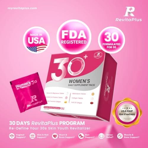 RevitaPlus Multivitamin for Women with Vitamin A,B,C,D3,E,K2,Biotin, Collagen,Krill Oil,Cranberries Supports Energy,Wellness,Beauty and Immune - Vitamin Packs for Women Health 30 Packs