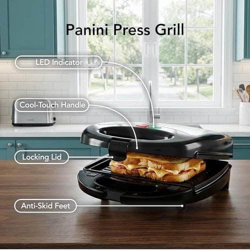 OVENTE 3 in 1 Electric Sandwich Maker, Panini Press Grill and Waffle Iron Set with Removable Non-Stick Plates, Perfect for Cooking Grilled Cheese, Tuna Melts, Burgers, Steaks and Snacks, Black GPI302B