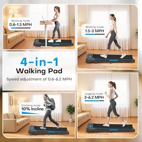 FOUSAE Walking Pad Treadmill, 6.2MPH Under Desk Walking Pad with 10% Incline, Treadmills for Home with Double Frame, 2.75HP Brushless Drive, 12 HIIT Programs, Remote Control, 350LBS Capacity