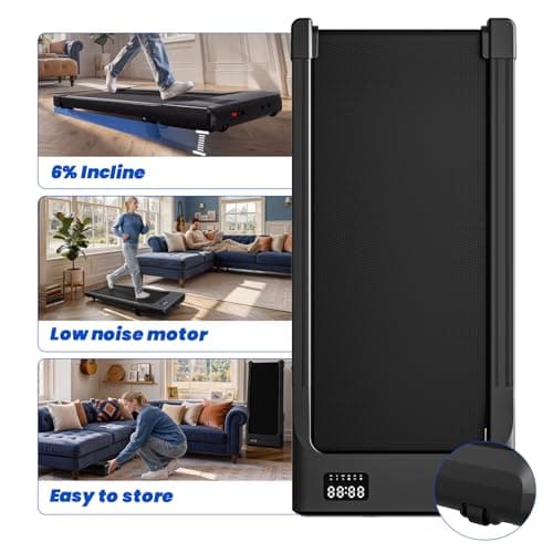 DeerRun Under Desk Walking Pad Treadmill for Home & Office, 6% Manual Incline, 2.5 HP, 0.6–3.8 MPH Walking Speed, 300 lb Capacity, App & Remote Control