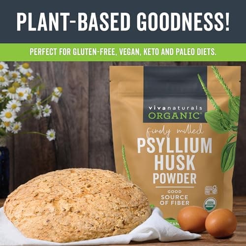 Viva Naturals Organic Psyllium Husk Powder, 24 oz – Finely Ground, Unflavored, Vegan, Keto, Paleo, Non-GMO Plant-Based Superfood, Good Source of Fiber for Gluten-Free Baking, Juices & Smoothies