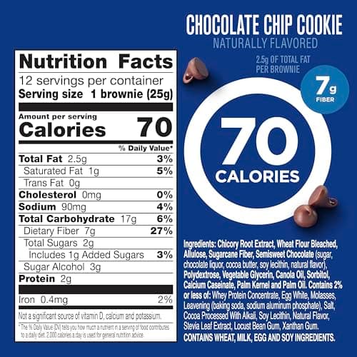 Fiber One 70 Calorie Brownies, Chocolate Chip Cookie Snack Bars, 2g Sugar, Value Pack, 12 Ct, 10.6 oz