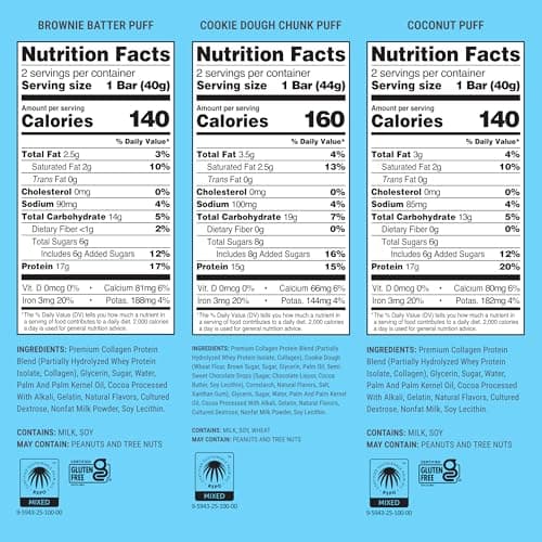 BUILT Bar Puff Protein Bars - Variety Pack - 15-17g Protein Snack Bars with Collagen - Calorie Conscious & Gluten Free - 12 Count