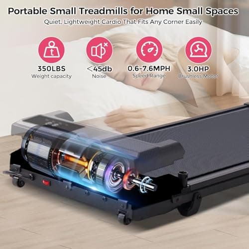 HevGlrm Walking Pad with Handle Bar, 2026 Upgrade Small Walking Pad Treadmill with Incline, 3.0HP Portable Under Desk Treadmill with Handles for Home Small, 0.6-7.6MPH, 350LBS