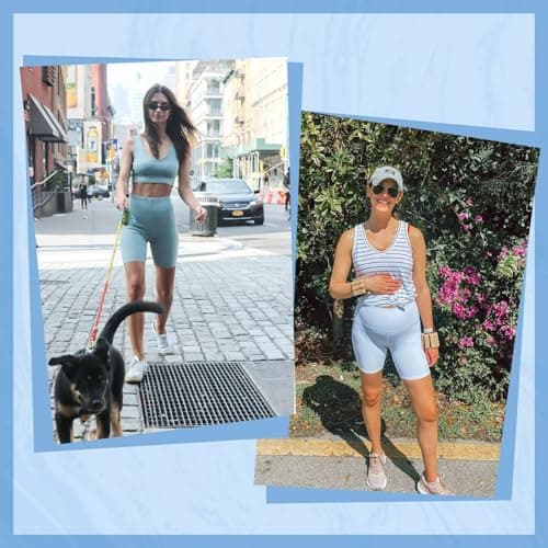 5 Pack Biker Shorts with Pockets for Women - 8" High Waist Spandex Workout Yoga Running Athletic (Black/Light Grey/Blue/Ins Green/Pink-Pockets,Plus)