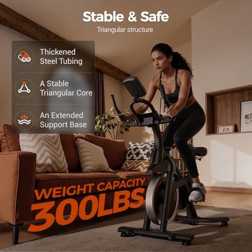CURSOR FITNESS Exercise Bike, Quiet Belt Drive Stationary Bike for Home with 0-100 Resistance & App, 300 LB High Carbon Steel Training Bike, Indoor Cycling Bike with Tablet Holder and Heart Rate