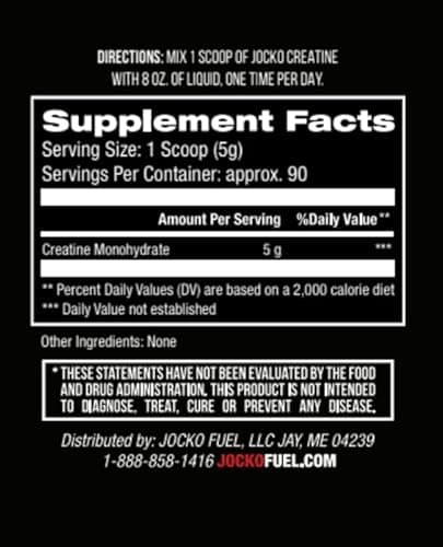 Jocko Fuel Creatine Monohydrate, Pure Micronized Powder for Men & Women, Supports Muscle Growth, Strength, Recovery & Cognition, Unflavored, 450 Grams, 90 Servings