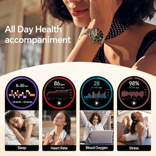 Yoever Smart Watches for Women, 1.57" HD 43mm Fitness Tracker Answer/Make Call, Heart Rate/Sleep/SpO2, Round Smart Watch for iPhone/Samsung/Android, IP68 Waterproof, 110+ Sport Mode - Gold