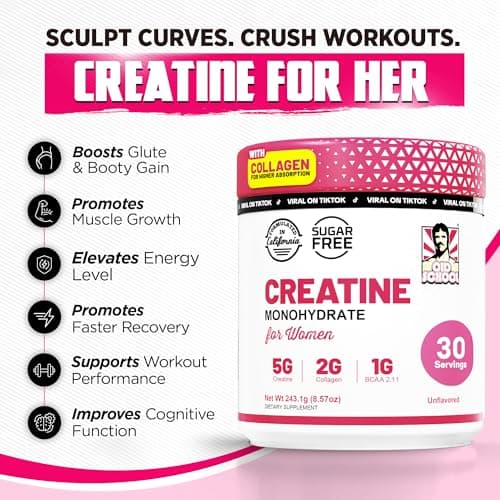 Old School Labs Creatine for Women – Post-Workout Supplement with 5000mg Creatine Monohydrate Powder, 2000mg Collagen & BCAA 2:1:1 for Strength Support & Recovery – Unflavored - 8.57 Ounce (Pack of 1)