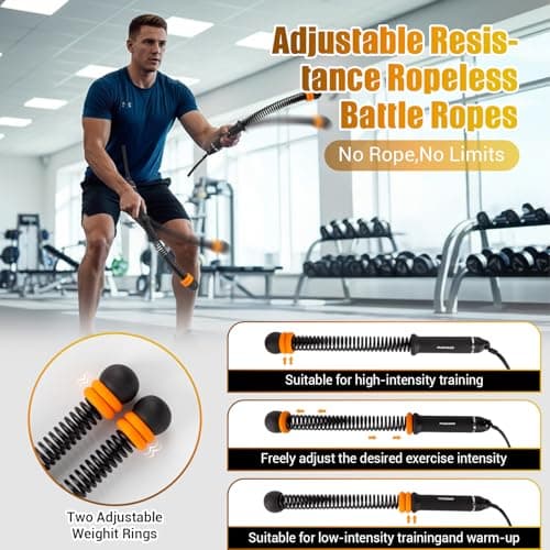 Portable Ropeless Battle Ropes, Adjustable Weights Cordless Battle Ropes for Home Gym with Storage Bag, Weighted Exercise Equipment for Low-Impact Workout, Strength & HIIT, for Men & Women (Black)