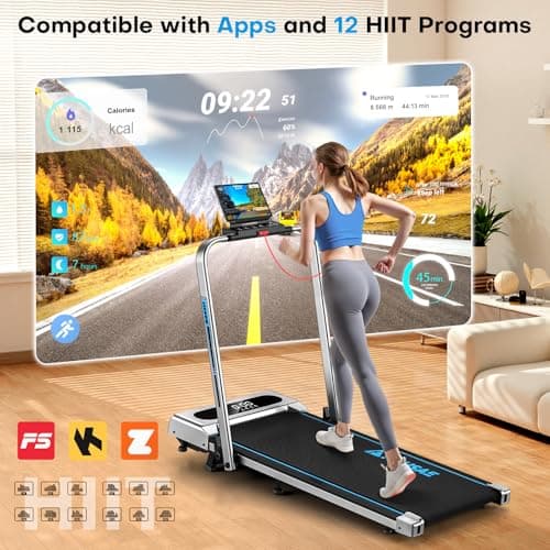 FOUSAE 5 in 1 Foldable Treadmill, 7.5 MPH Treadmills for Home with App Compatible, Treadmill with 10% Incline, 3.0HP Brushless Drive, Remote Control and LED Display, 12 HIIT Programs, 400 LBS Capacity