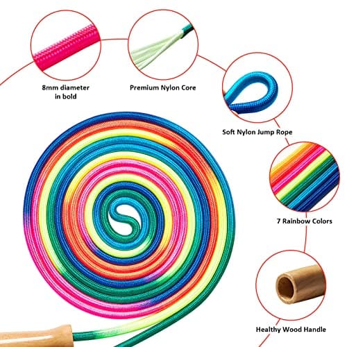 Fanhostco Double Dutch Long Jump rope - 16Ft 2 Pack Skipping Rope for Kids Adults, Rainbow Jumping Rope for Multiplayer with Wooden Handle