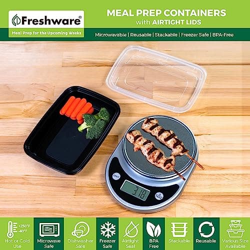 Freshware Meal Prep Containers [50 Pack] 1 Compartment with Lids, Food Storage Containers, Bento Box, BPA Free, Stackable, Microwave/Dishwasher/Freezer Safe (24 oz)