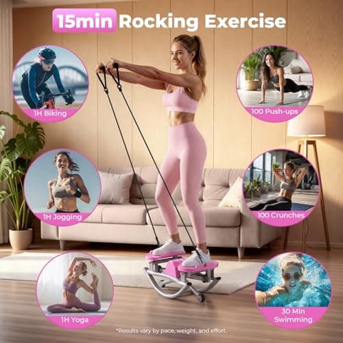Rock Stepper,Rocking Stepper with Resistance Bands, 3D Side-to-Side Motion Mini Stepper for Women Home Workout, Low Impact Lateral Step Machine with Non-Slip Mat and Digital Counter, 250lbs Capacity