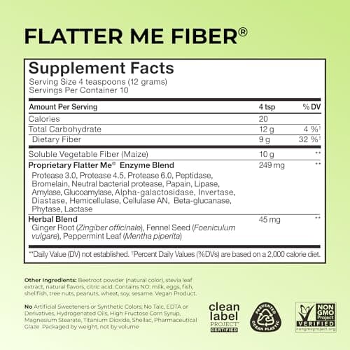 HUM Flatter Me Fiber Supplement for Women & Men, Prebiotics & Digestive Enzymes to Support Weight & Bloating, Digestive & Gut Health, Fiber Powder Drink Mix, Strawberry Lemon - 10 Servings