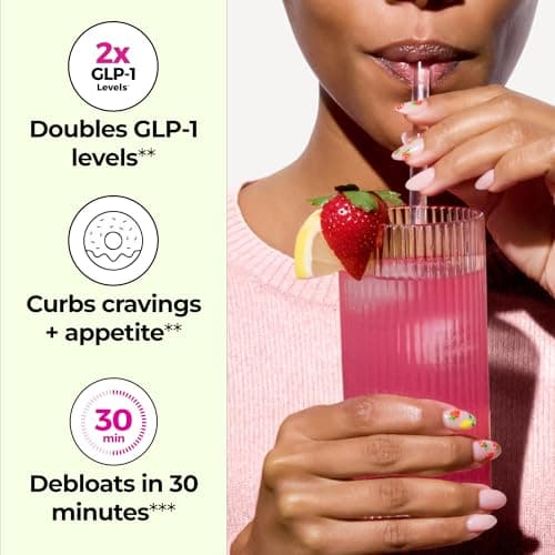 HUM Flatter Me Fiber Supplement for Women & Men, Prebiotics & Digestive Enzymes to Support Weight & Bloating, Digestive & Gut Health, Fiber Powder Drink Mix, Strawberry Lemon - 10 Servings