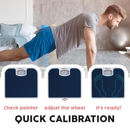 Adamson A21 Analog Scales for Body Weight - Up to 300 LB - New - Anti-Skid Rubber Surface - Large Numbers - Analog Bathroom Scale - Affordable - Durable with 20-Year Assurance - Blue