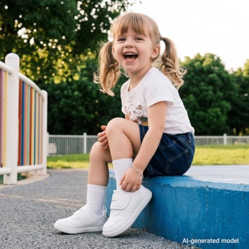 STQ KIDS Wide Toe Box Barefoot Shoes Zero Drop Toddler Boy Shoes Lightweight Girls Sneakers Non-Slip Preschool Kids First Walking Running Tennis Shoe Daycare All White Toddler Size 7