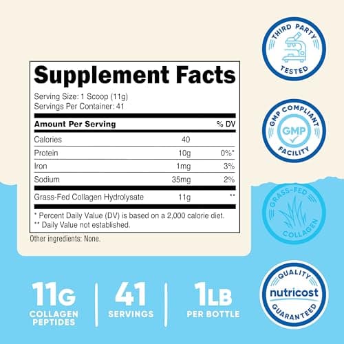 Nutricost Collagen Peptides Powder 1LB (454 G) - Grass Fed Bovine Collagen Hydrolysate (Unflavored)