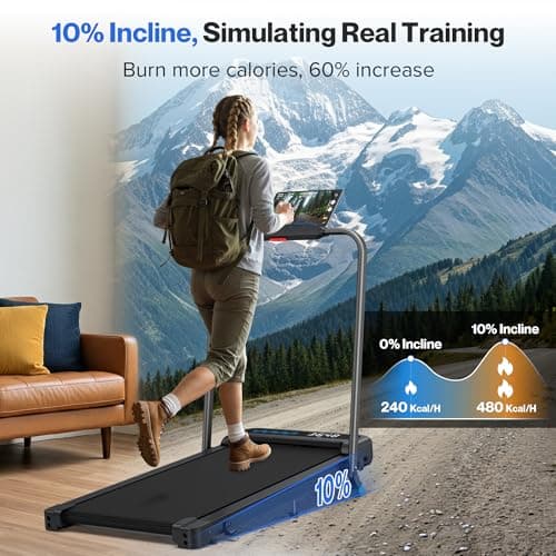 Foldable Treadmill with 10% Incline, 4 in 1 Compact Walking Pad Treadmill with Handle Bar for Home Small Spaces, 3.0HP Portable Quiet Under Desk Treadmills, 350 LBS Capacity, Smart APP, LED Display