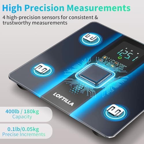 LOFTILLA Smart Scale for Body Weight, Accurate Scale with BMI Body Fat Muscle Mass, 8-in-1 Large Display, Digital Bathroom Scales for 14 Body Composition Metrics, Sync with Fitness App, Black