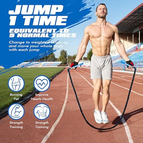 Ayombo Jump Rope, Weighted Jump Rope for Fitness, 1 lb Heavy Jump Ropes for Men Women Kids, Battle Skipping Ropes for Exercise, Training Muscle Strength Speed Home Gym Workout Equipment