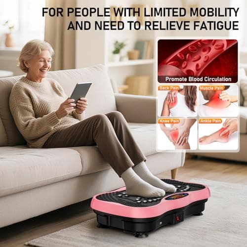 Vibration Plate Exercise Machine, 130 Levels Shake Fitness Vibrating Platform for Lymphatic Drainage Weight Loss, Bluetooth Fat Burner for Women Men, Pink