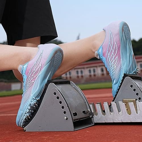 WESHIRUN Track and Field Shoes for Men Women 8 Spikes Boys and Girls Kids Running Racing Shoes Pink