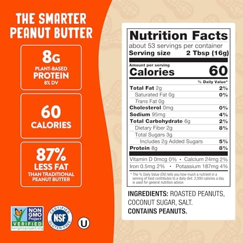 PBfit 30 Ounce Classic Peanut Butter Powder, Powdered Peanut Butter Spread From Real Roasted Peanuts, 8g of Protein 8% DV, Gluten-Free, 60 calories, 87% less fat (Pack of 1)