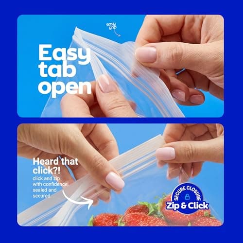 2 Gallon Storage Bags, Double Zipper Seal - 60 Count, Resealable Thick Plastic Food Storage Bags - Microwave-Safe, Zero BPA - Resealable Containers for Lunch, Snacks, Meals - 2 Boxes