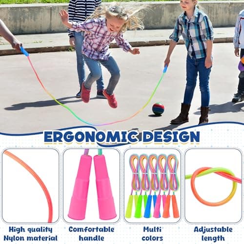 ZATAYE 6 Pack Kids Jump Rope, Colorful Gradient Nylon Skipping Ropes for Children, 7.55FT Adjustable Length, Plastic Handles, Lightweight Jumping Ropes for Schools, Events, and Family Fun