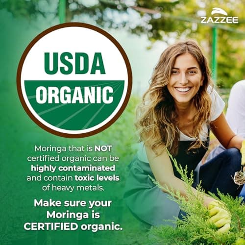 Zazzee USDA Organic Moringa Leaf 20:1 Extract, 180 Vegan Capsules, 3 Month Supply, Certified Kosher, Moringa Oleifera, Antioxidant, Immune & Cellular Support, Superfood Supplement, Made in the USA