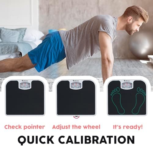 Adamson A21 Analog Scales for Body Weight - Up to 300 LB - New - Anti-Skid Rubber Surface + Large Numbers - Analog Bathroom Scale - Affordable - Durable with 20-Year Assurance - Black