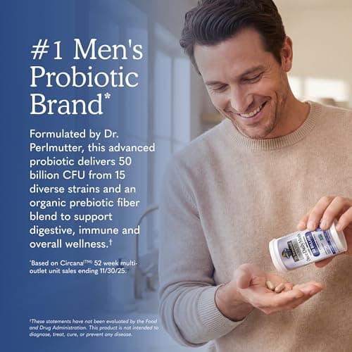 Garden of Life Probiotics for Men, Dr Formulated 50 Billion CFU 15 Probiotics for Digestive Health + Organic Prebiotic Fiber, Colon & Immune Support, Daily Gas Relief, Shelf Stable, 30 Capsules