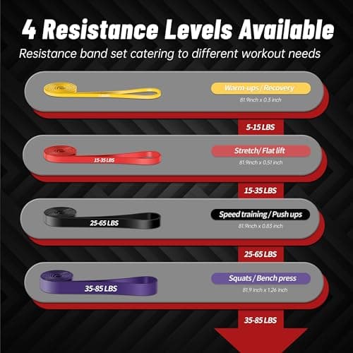Resistance Bands for Working Out, 4-Level Pull Up Assistance Bands, Exercise Bands for Women & Men, Stretch Workout Bands for Full-Body Training, Fitness, Physical Therapy, Pull Up Bands at Home, Gym