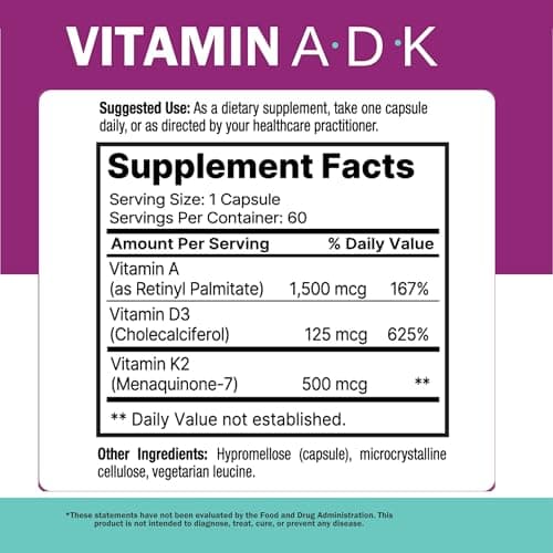 NatureGenX ADK Vitamin Supplement – Vitamins A, D3 & K2 MK-7 for Bone Health & Calcium Absorption – Gluten-Free, Non-GMO, Soy-Free – 60 Capsules (2-Month Supply)