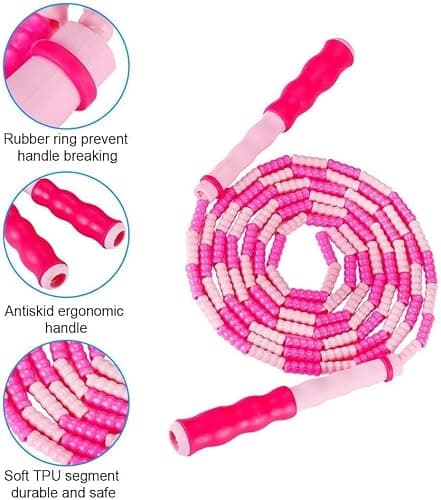 Zocy Soft Bead Jump Rope,Adjustable Fitness Skipping Rope for Men, Women and Kids Keeping Fit, Training (Pink+Purple)