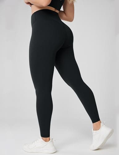 UNISSU Hugcurve No Front Seam High Waisted Workout Leggings for Women Buttery Soft Yoga Pants Gym Athletic Tights - 25'' Black Medium