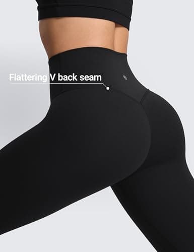 CRZ YOGA SculptAir No Front Seam Yoga Leggings 25" - High Waisted Womens Pants Workout Pilates Athletic V Back Buttery Soft Black Medium
