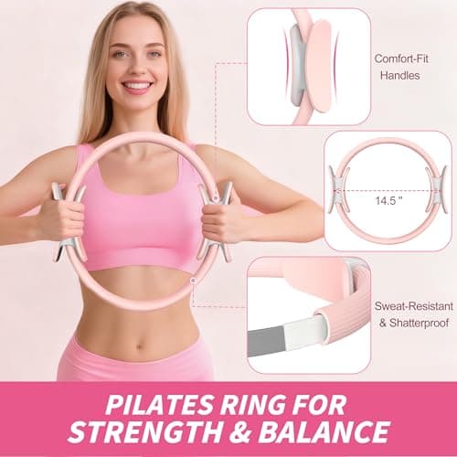 NANATI Pilates Kit 17PCS,Pilates Essential Kit for Women, Pilates Equipment with 14.5" Pilates Ring and Ball,8 Resistance Bands,Dumbbells & Grip Socks Accessories, Home Pilates Workout Kit for Starter