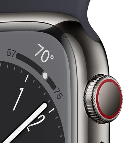 Apple Watch Series 8 (GPS + Cellular 41mm) - Graphite Stainless Steel with Midnight Sport Band, M/L (Renewed)