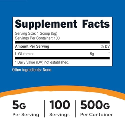 Nutricost L-Glutamine Powder (500 Grams) Unflavored - Gluten Free & Non-GMO, 100 Servings