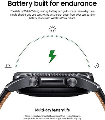 Samsung Galaxy Watch 3 (45mm, GPS, Bluetooth) Smart Watch with Advanced Health Monitoring, Fitness Tracking, and Long Lasting Battery - Mystic Black (Renewed)