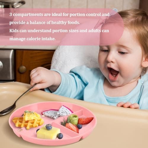 LYHLYA 9-Inch Unbreakable Divided Plates, 8-Pack Microwave & Dishwasher Safe Wheat Straw Plates, BPA-Free, 3-Compartment Portion Control Plates, Durable Dinnerware