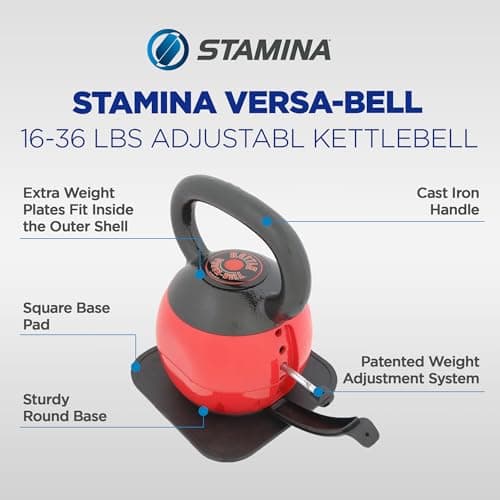 Stamina X Kettle Versa-Bell - 36 lbs Strength Training Kettlebell - Adjustable Kettlebell Weights with Smart Workout App - Kettlebell Weights for Home Workout