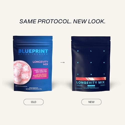 Blueprint Bryan Johnson Longevity Mix - Muscle Builder & Recovery Supplement - Promotes Focus and Balanced Mood - Magnesium, Creatine, L-Theanine, Glutathione & Vitamin C- 30 Servings, Blood Orange