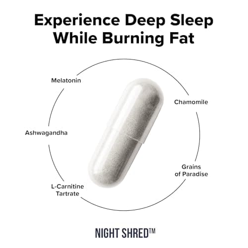 InnoSupps Night Shred Fat Burner and Natural Sleep Support | Ashwaganda, 5-HTP, CLA, Melatonin | Appetite Suppressant | Weight Loss Support Nighttime Fat Burning (60 Vegetarian Capsules)