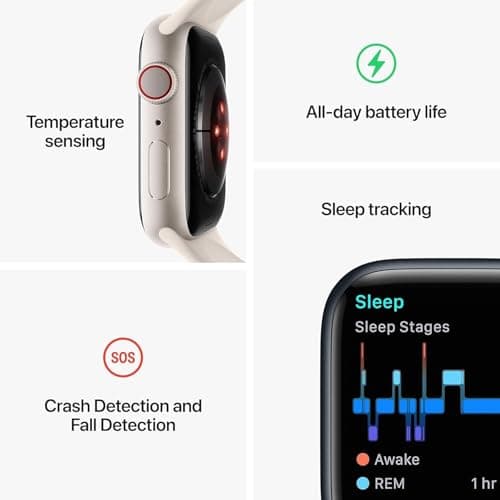 Apple Watch Series 8 (GPS + Cellular, 45mm) - Gold Stainless Steel Case with Starlight Sport Band (Renewed)
