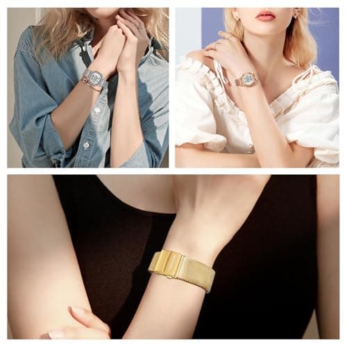 TIMEURE Women's Step Counter Pedometer Watch with Stainless Steel Bracelet, Stylish Design, No App, No Charging Needed for Step, Calorie, Distance Tracking, Alarm, Countdown Timer, TU-2401 (Rose Gold)