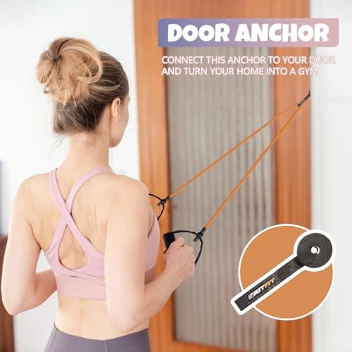 RitFit Single Resistance Exercise Band with Comfortable Handles - Ideal for Physical Therapy, Strength Training, Muscle Toning - Door Anchor and Starter Guide Included (Rose Pink(10-15lbs))